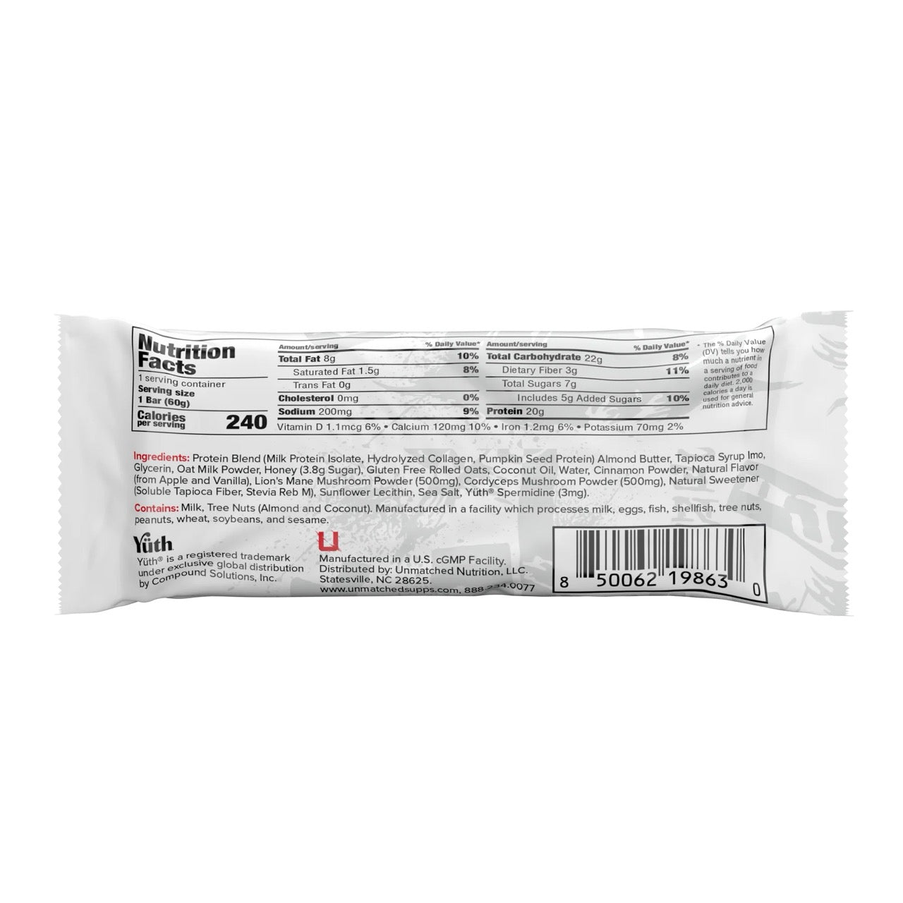 Unmatched Longevity Bar ingredient label 2
