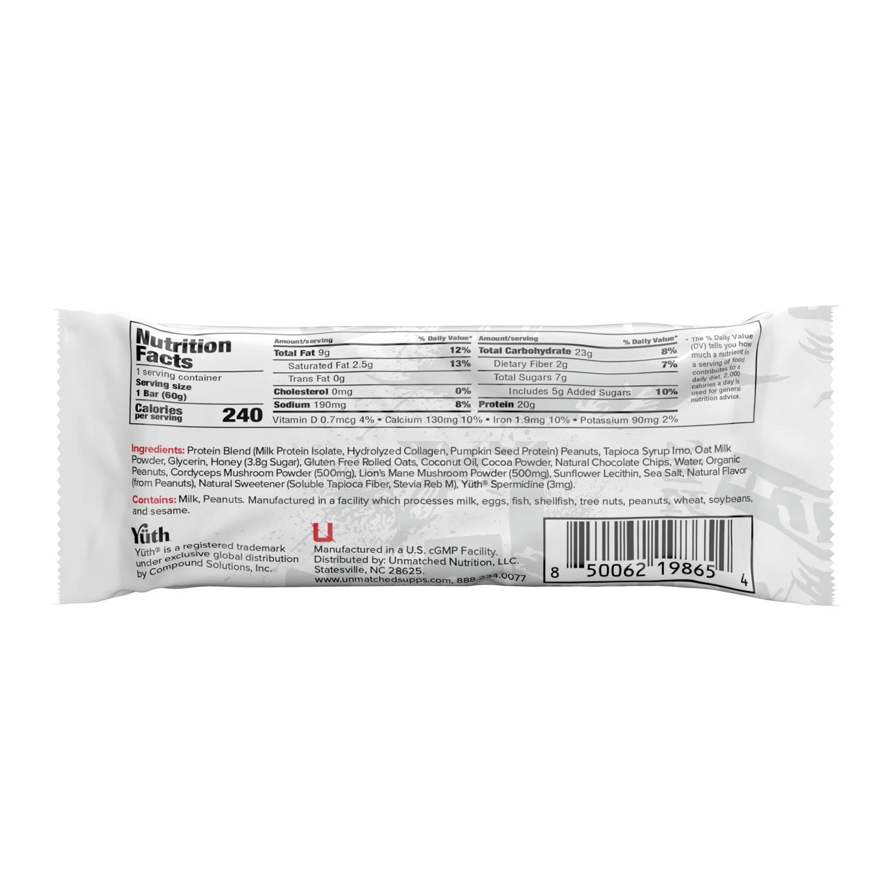 Unmatched Longevity Bar ingredient label 3