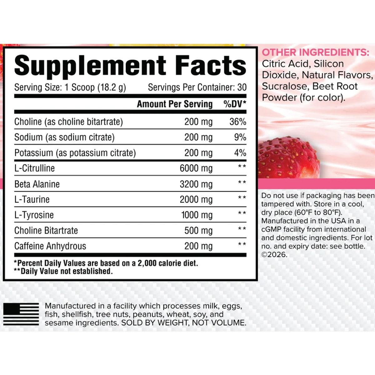Core Everyday Pre Workout ingredient label