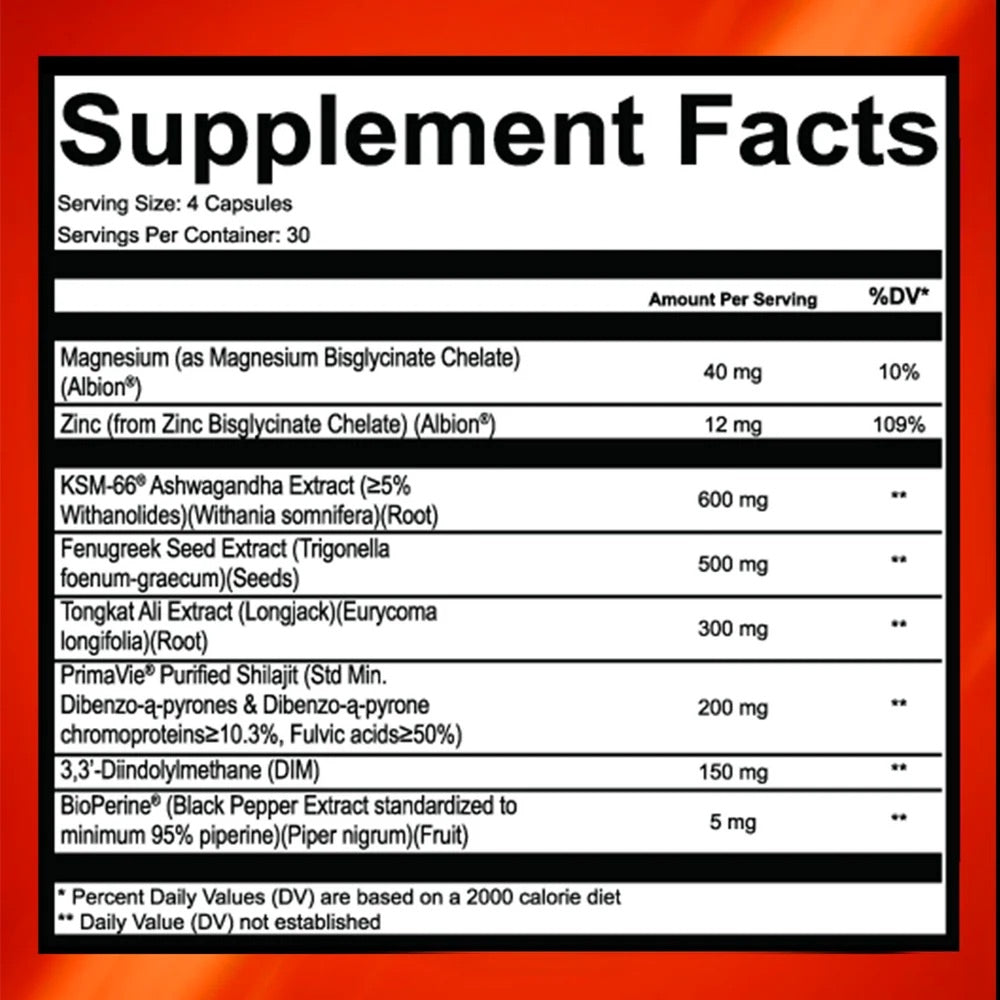 Alpha+ Test Booster ingredient label