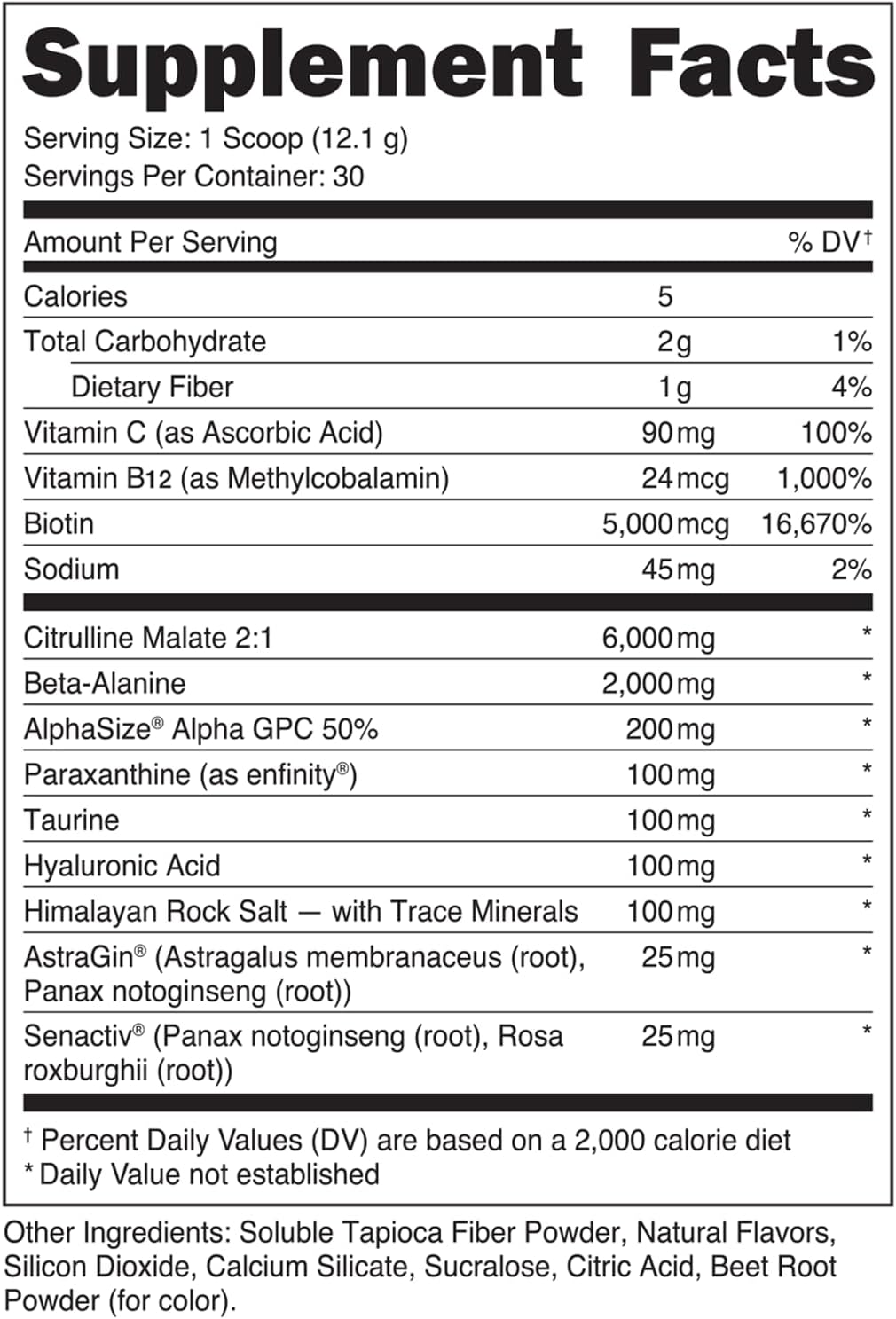 Babe by Bucked Up ingredient label