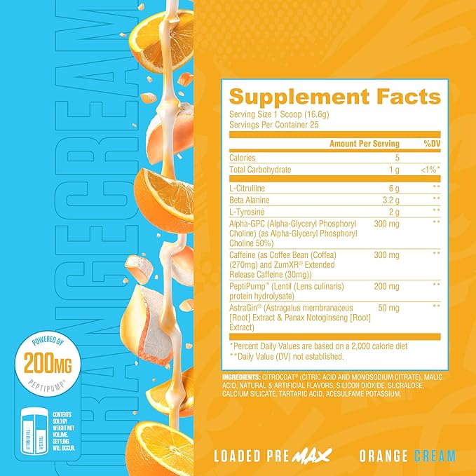 Ryse Loaded Pre-Workout ingredient label