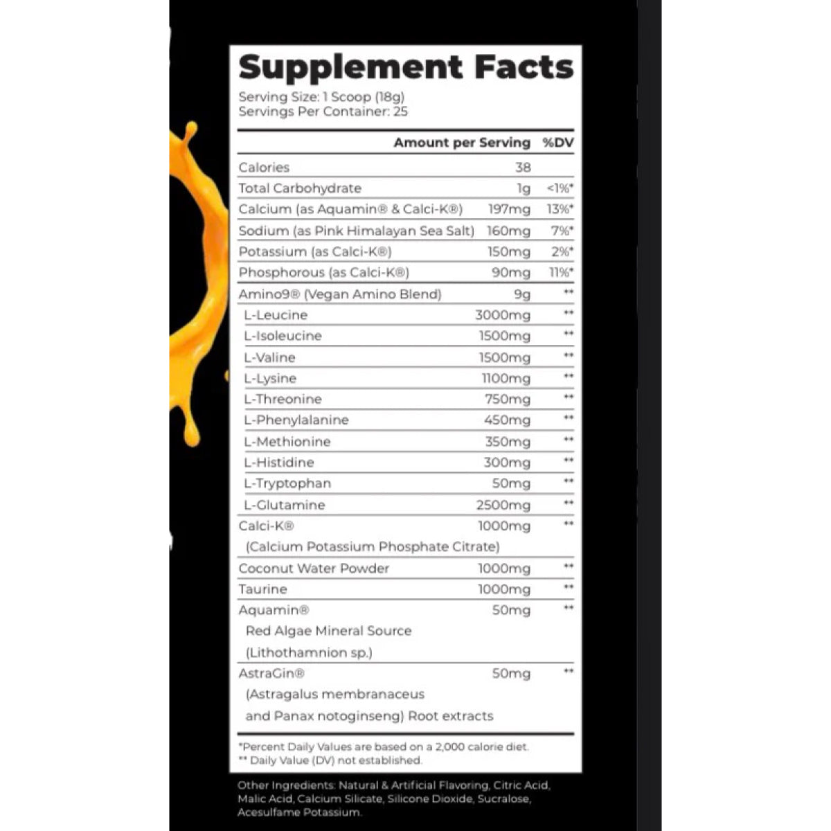Kilo Labs Juicy Aminos ingredient label