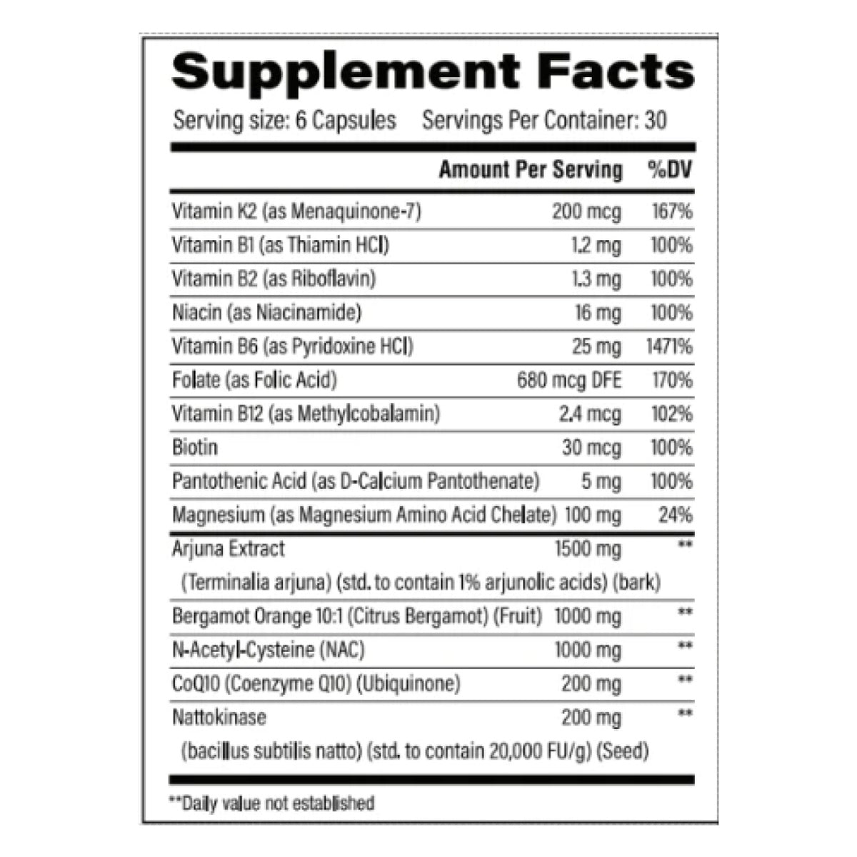 Chemix Organ Support ingredient label