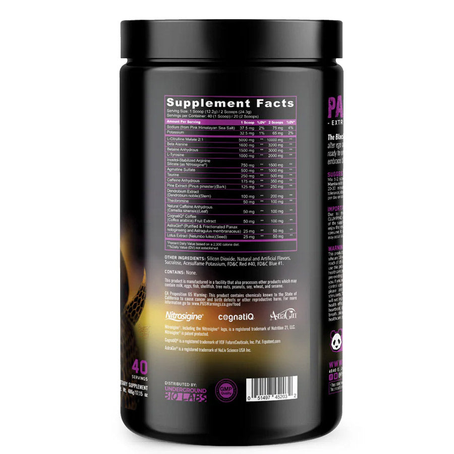 Pandamic Black Mamba Pre Workout ingredient label 3