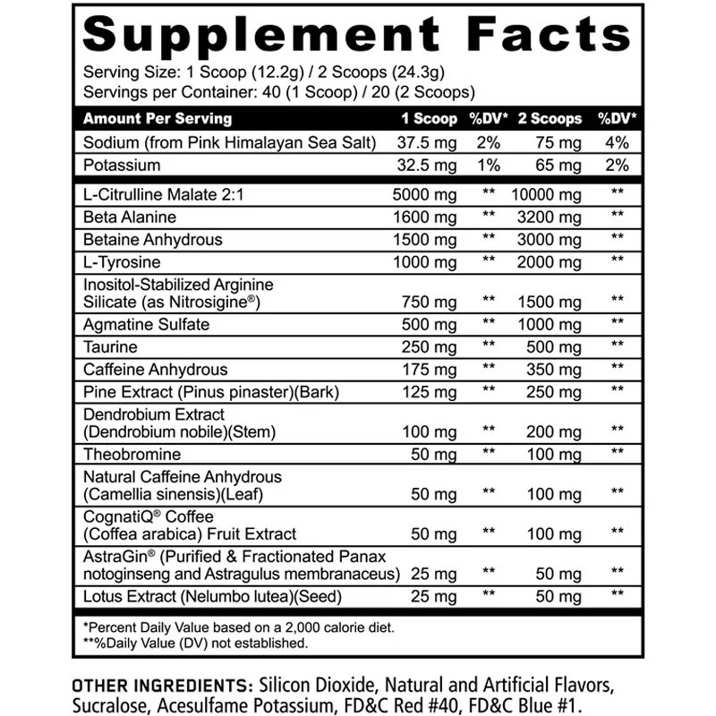 Pandamic Black Mamba Pre Workout ingredient label 2