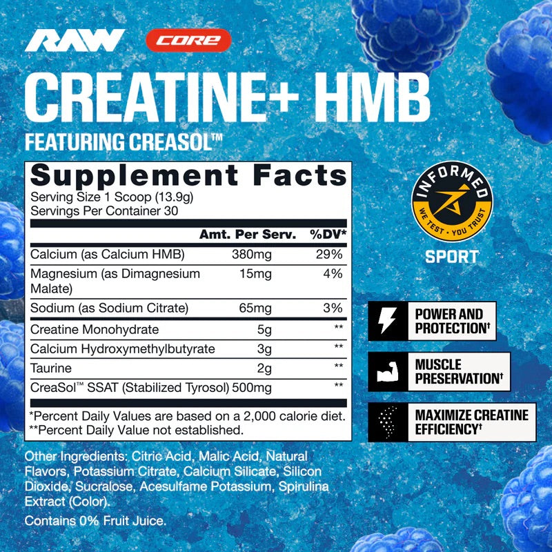 Raw Creatine + HMB ingredient label