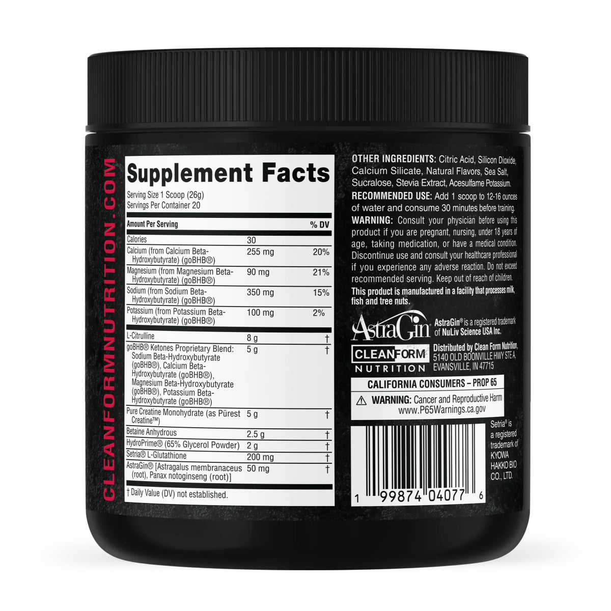 Birds of Prey Pre Workout ingredient label
