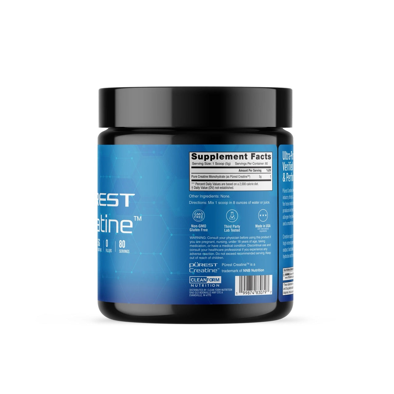 CleanForm Purest Creatine ingredient label