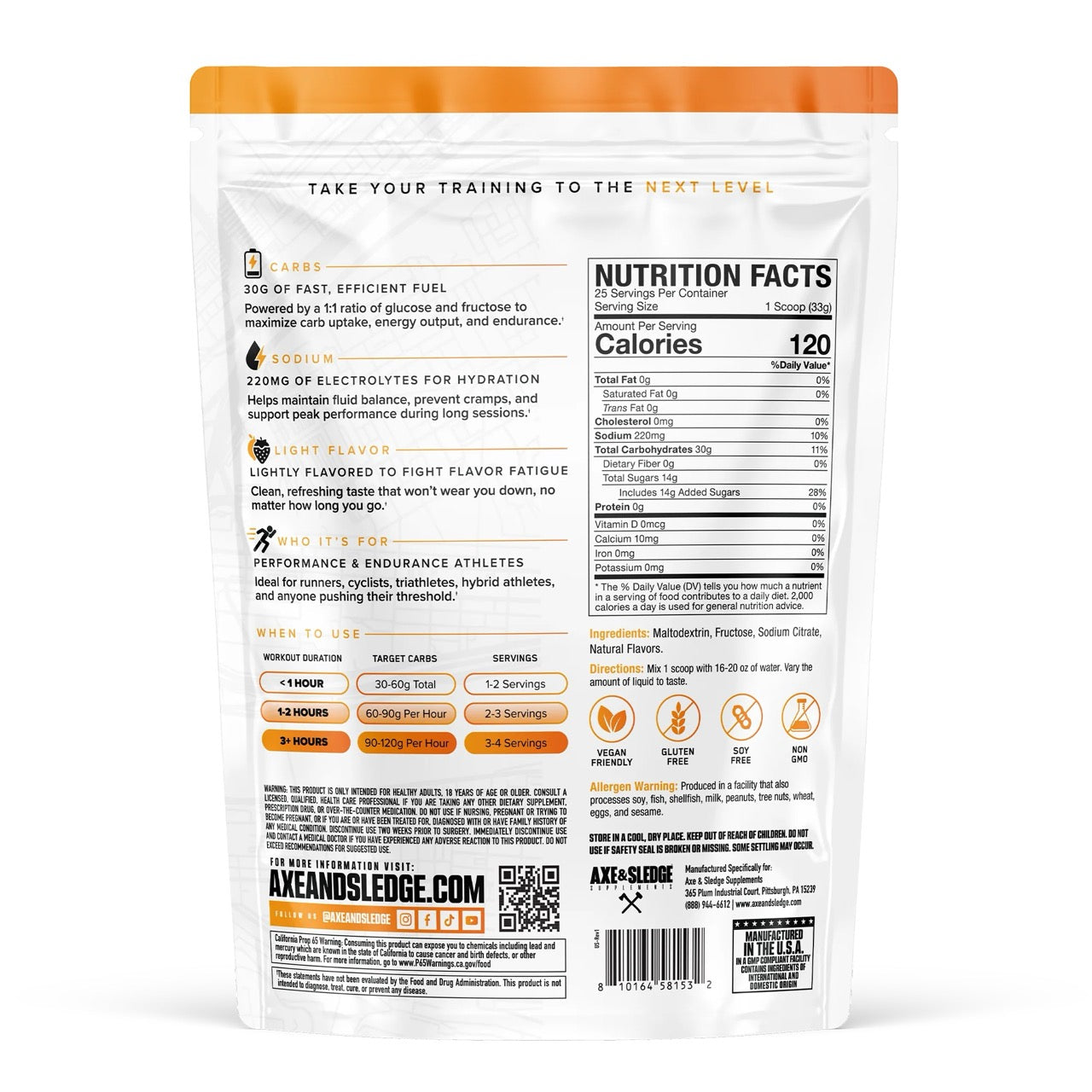 Endurance Carb ingredient label