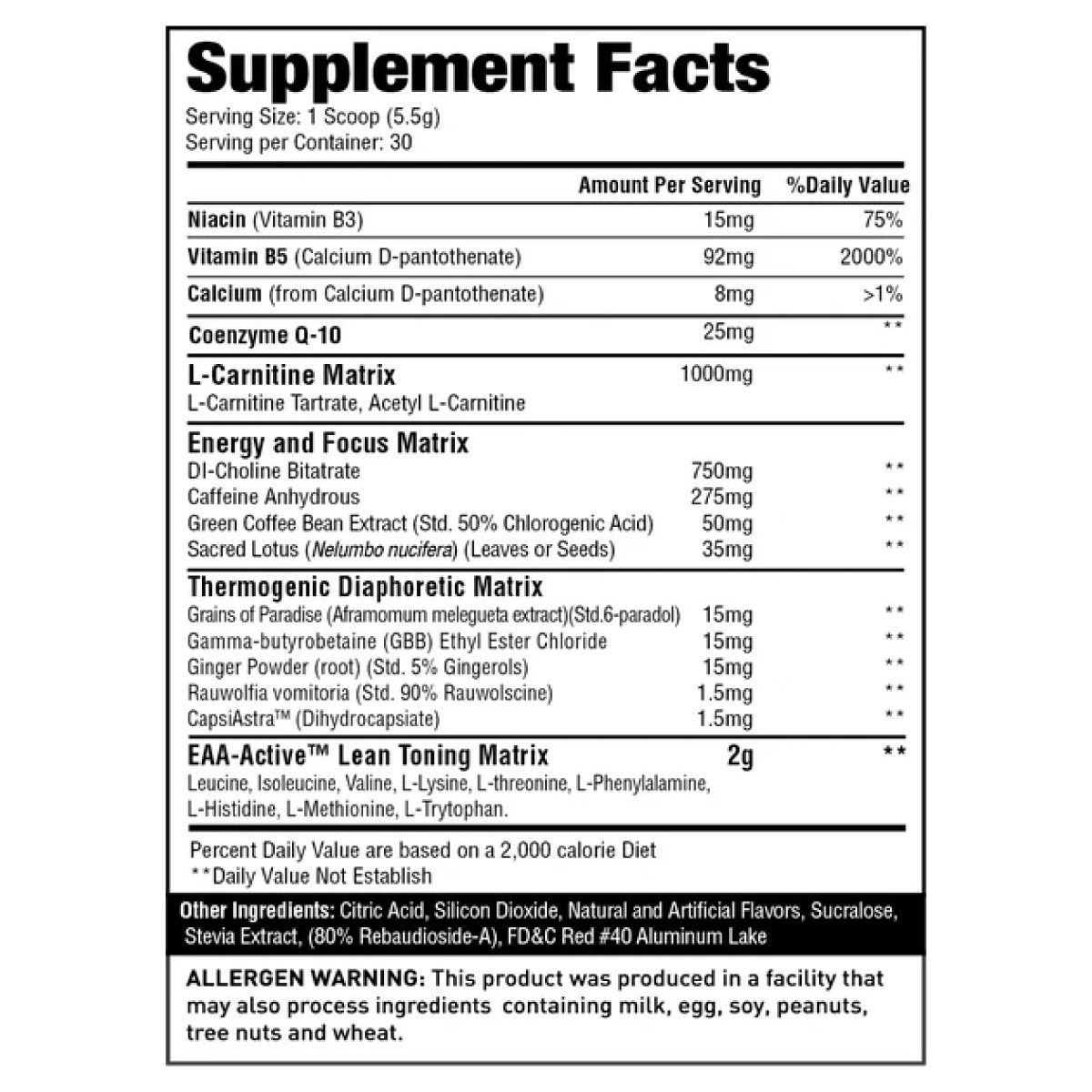 MuscleSport CardioBurn ingredient label