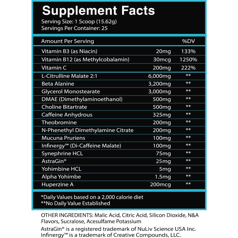 God of Rage Unchained Pre Workout ingredient label