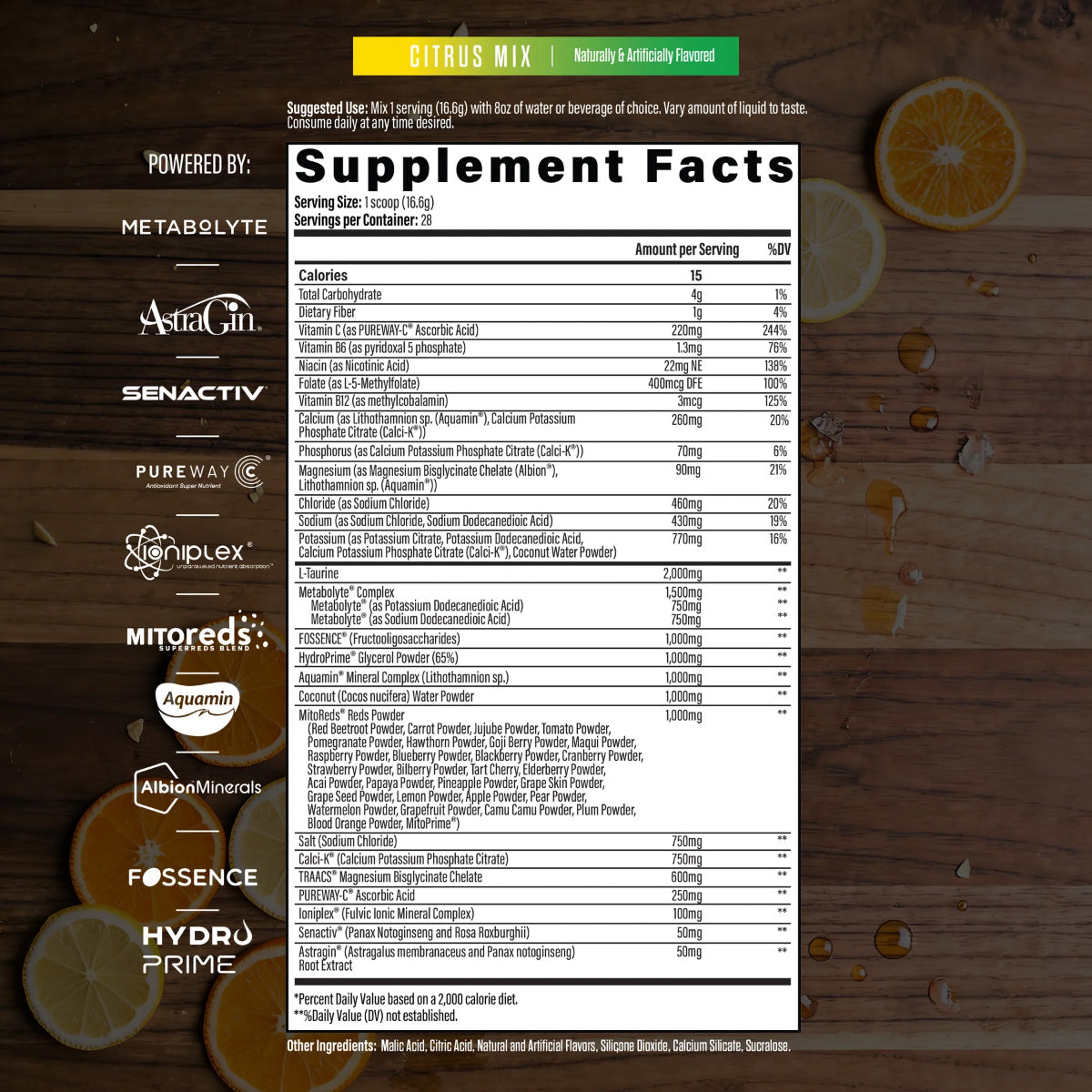 Infinis Nutrition Hydration ingredient label