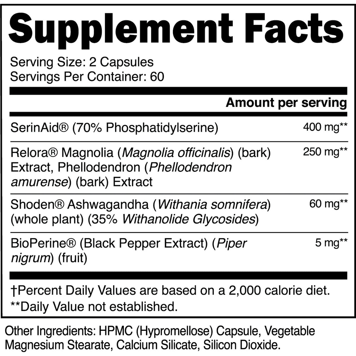 Transparent Labs Cortisol Balance ingredient label