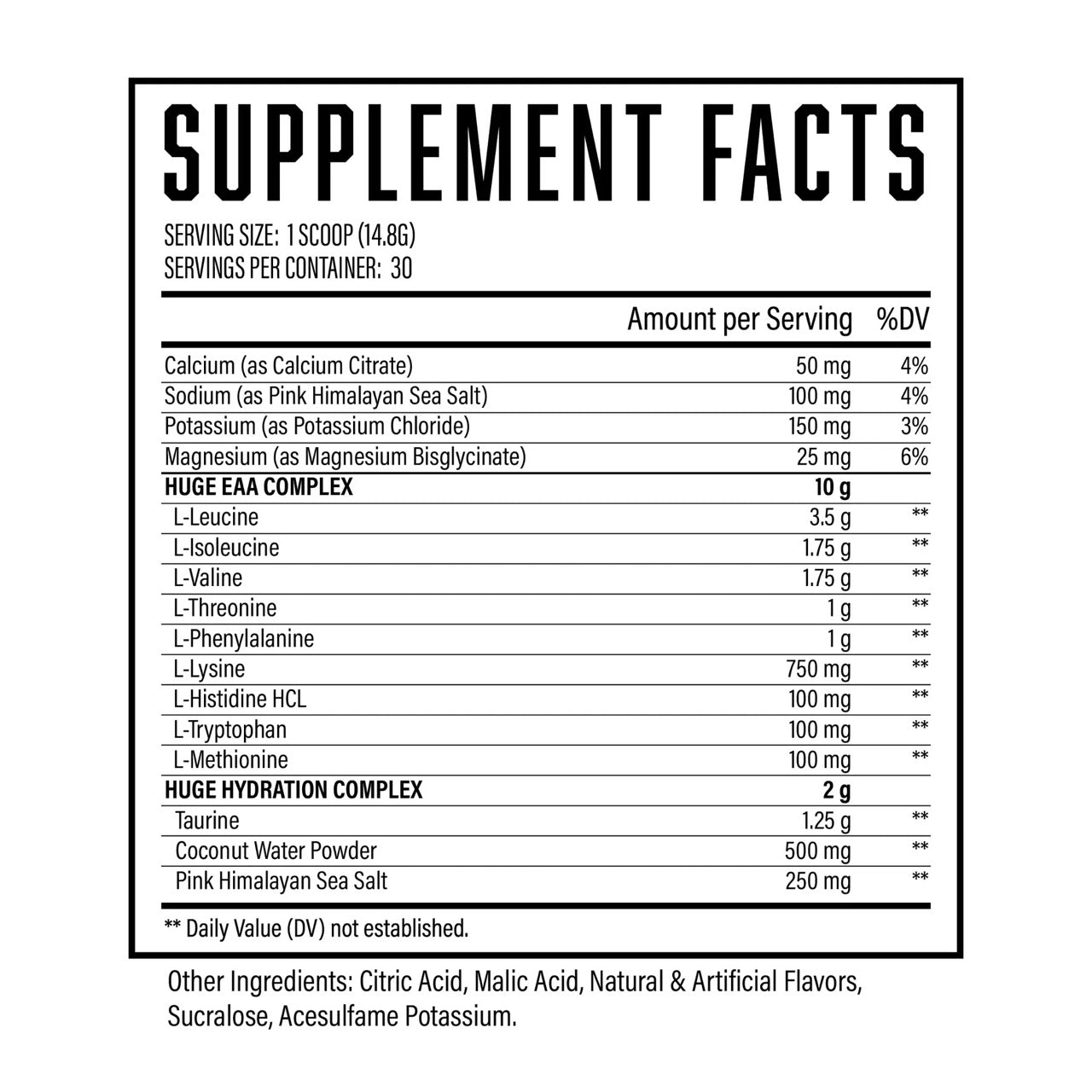 Huge Supplements EAA ingredient label