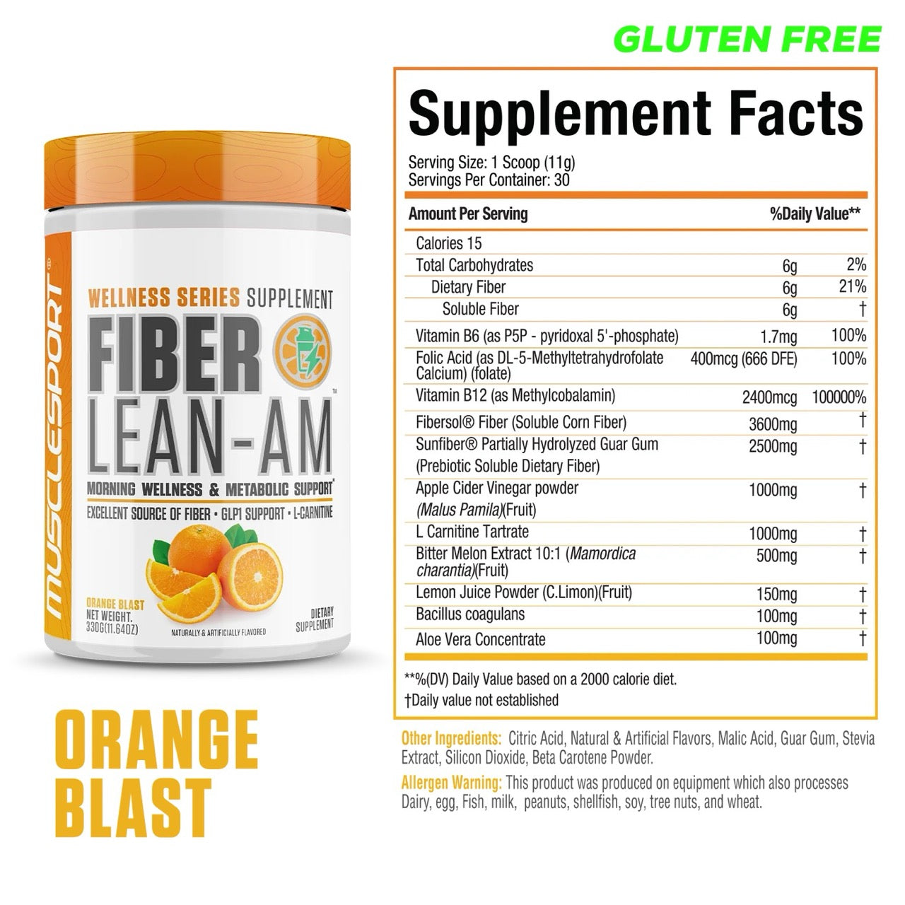 MuscleSport Fiber Lean AM ingredient label