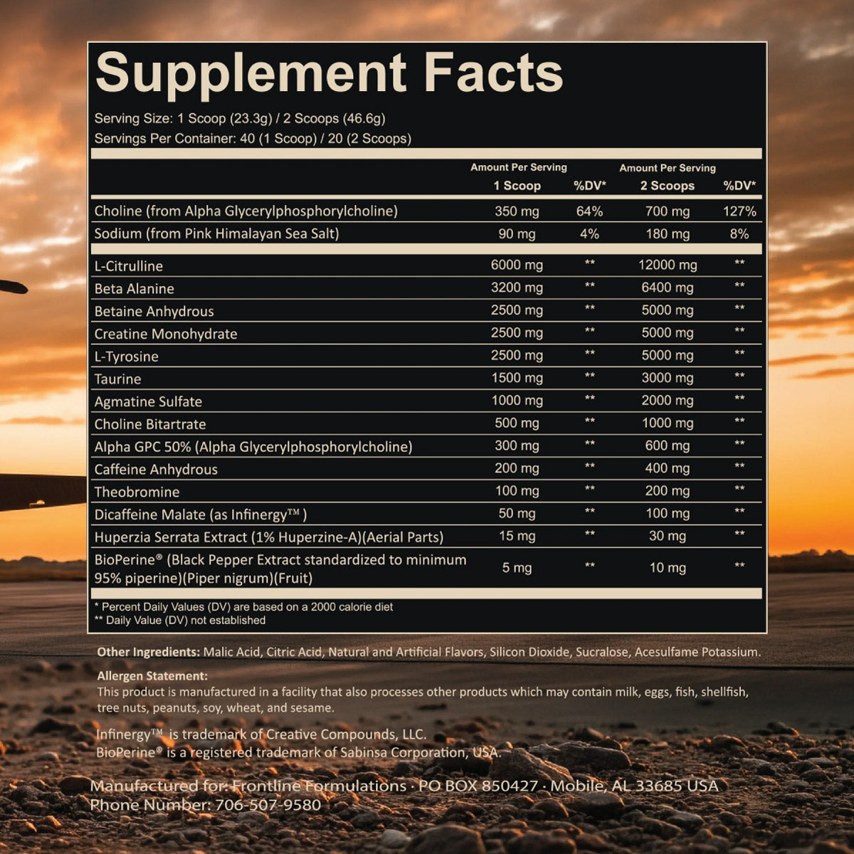 Freedom Fallout Pre Workout ingredient label