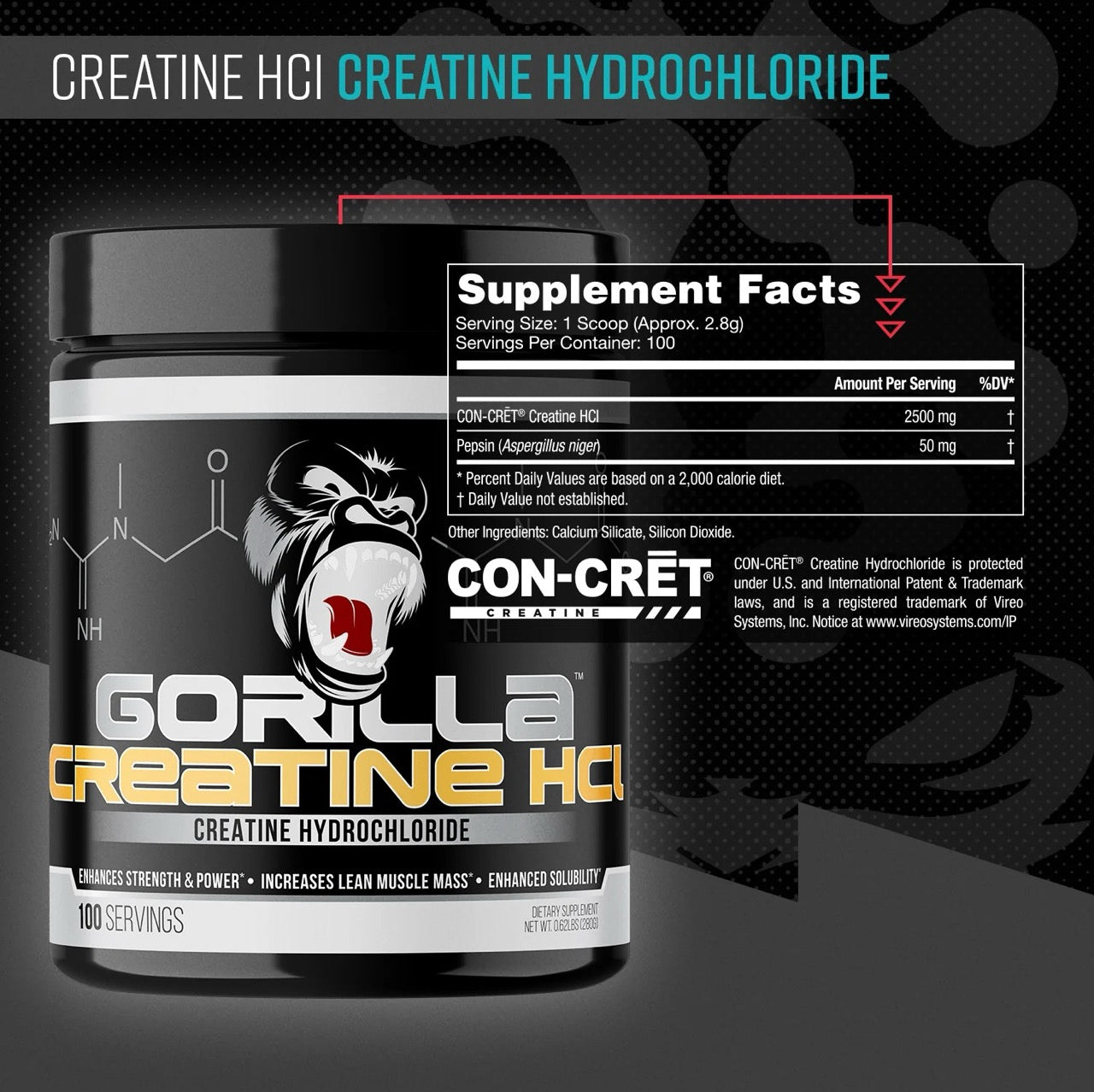 Gorilla Mind Creatine Capsules ingredient label