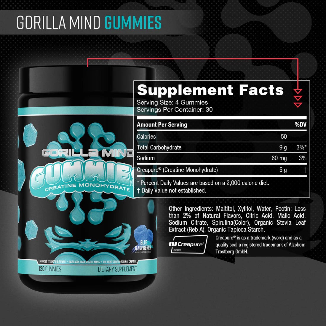 Gorilla Mind Creatine Gummies ingredient label