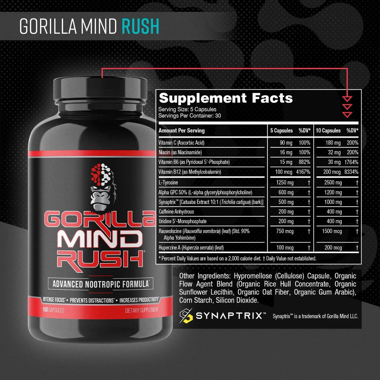 Gorilla Mind Nootropic ingredient label