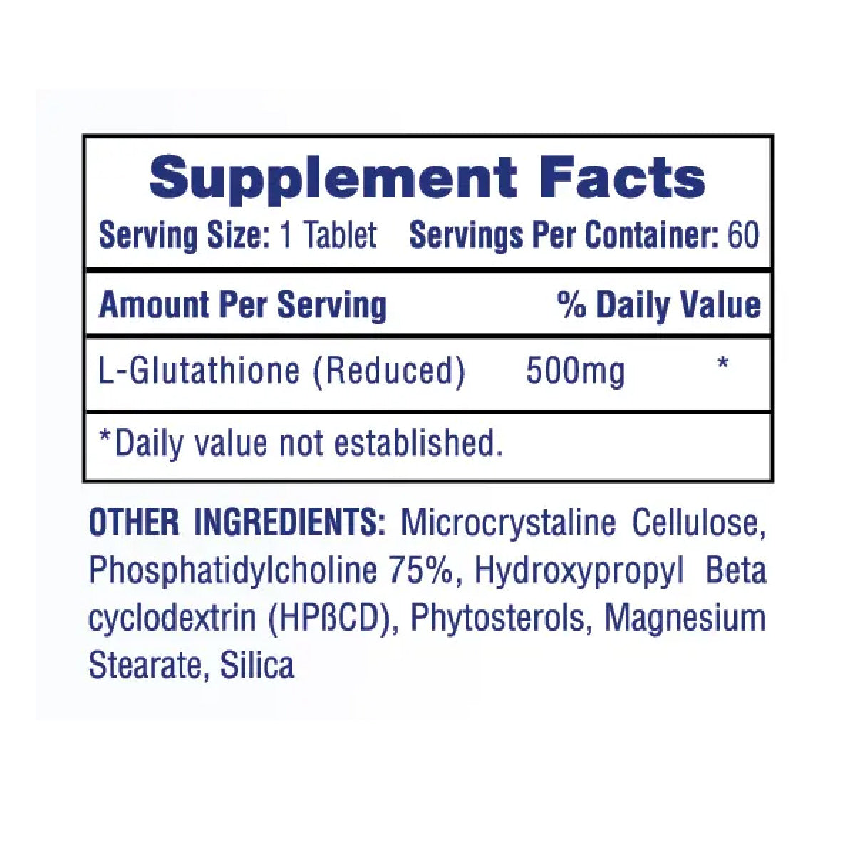 Hi Tech Glutathione ingredient label