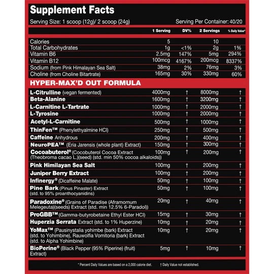 Hyper Blaze Pre Workout ingredient label