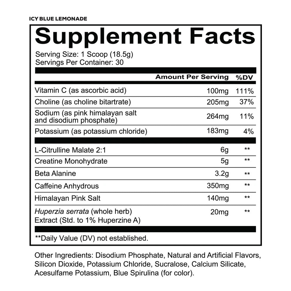 Total War Pre Workout ingredient label