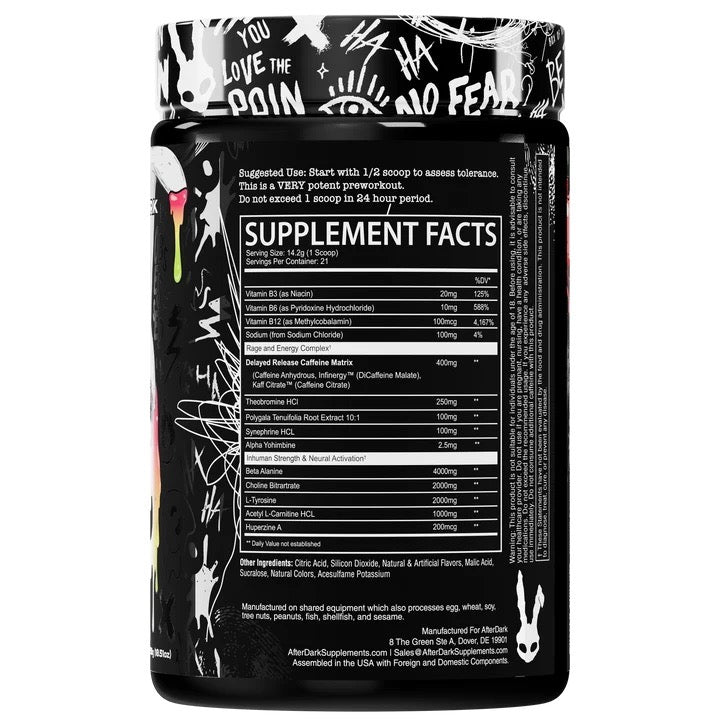 Inhuman Face Melter LTD Pre Workout ingredient label