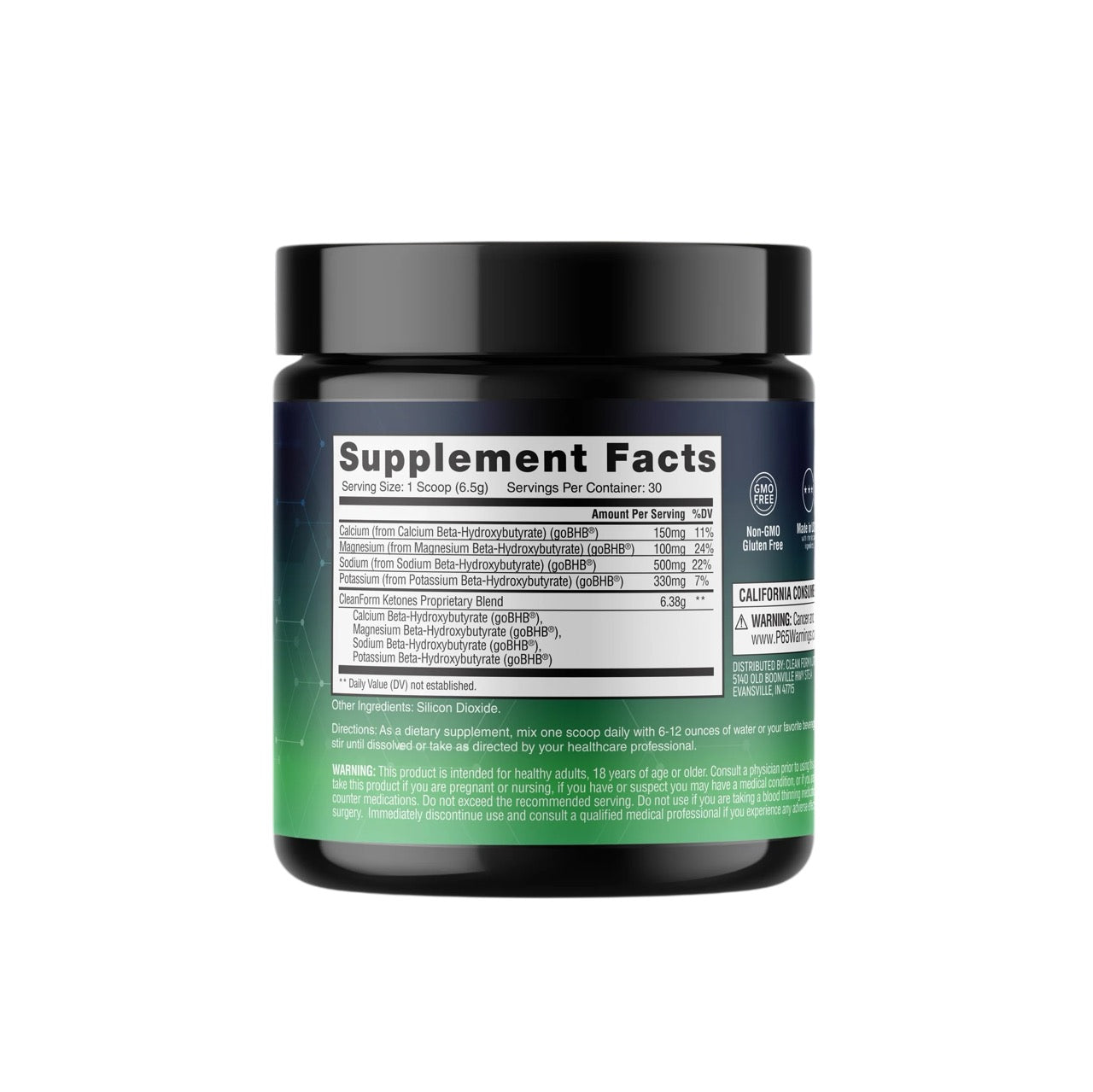 CleanForm GoBHB ingredient label