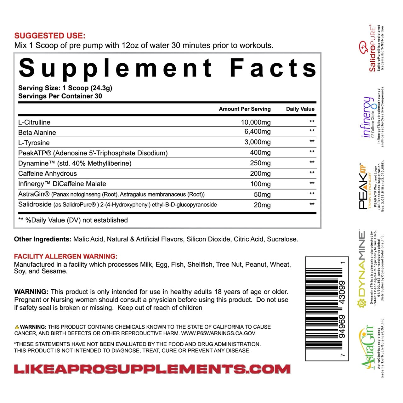 9 Volt Pre Workout ingredient label 5