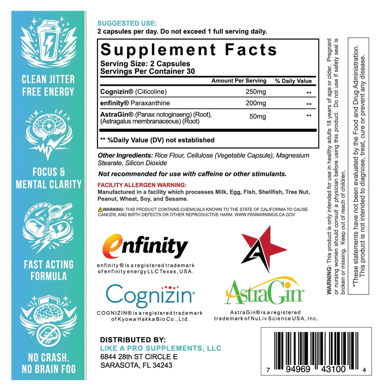 Like A Pro ENRGY ingredient label