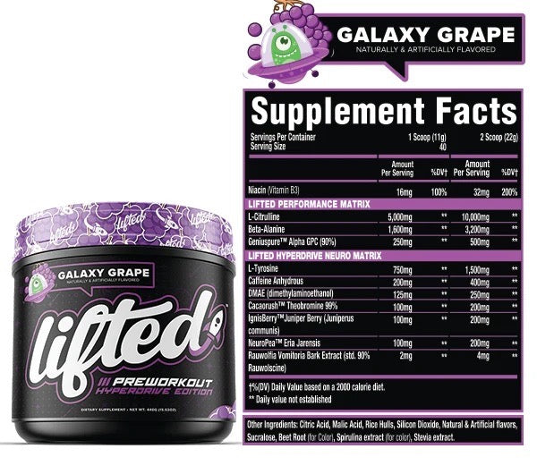 Lifted Hyperdrive Pre Workout ingredient label 2