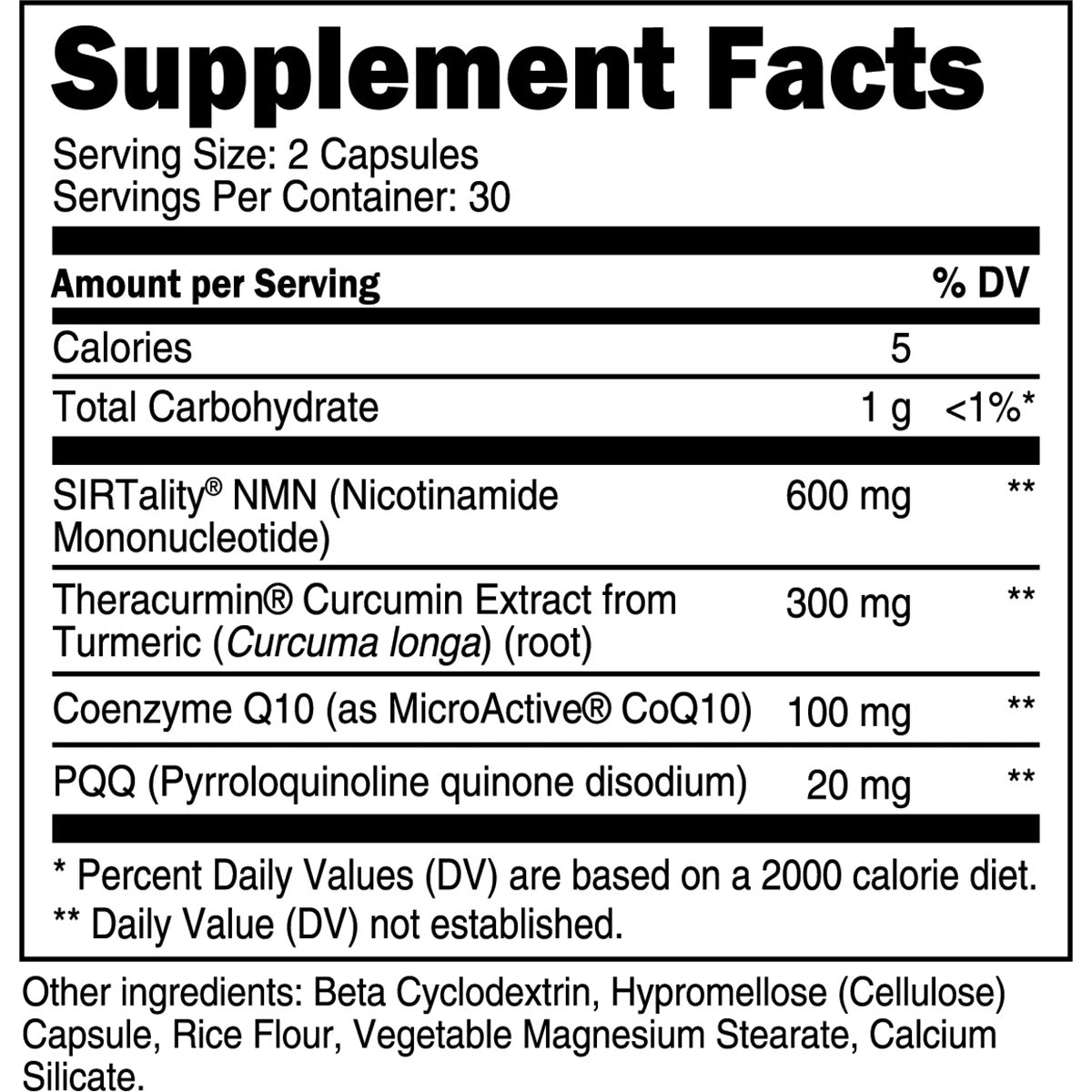 Transparent Labs Longevity ingredient label