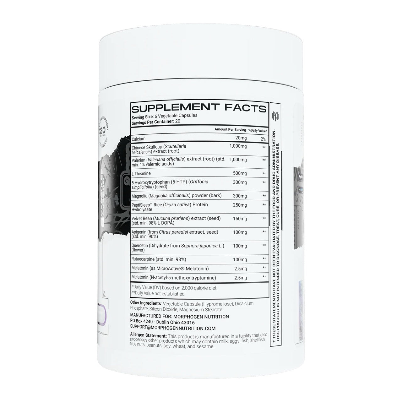 MorphoGen Sleep ingredient label 2