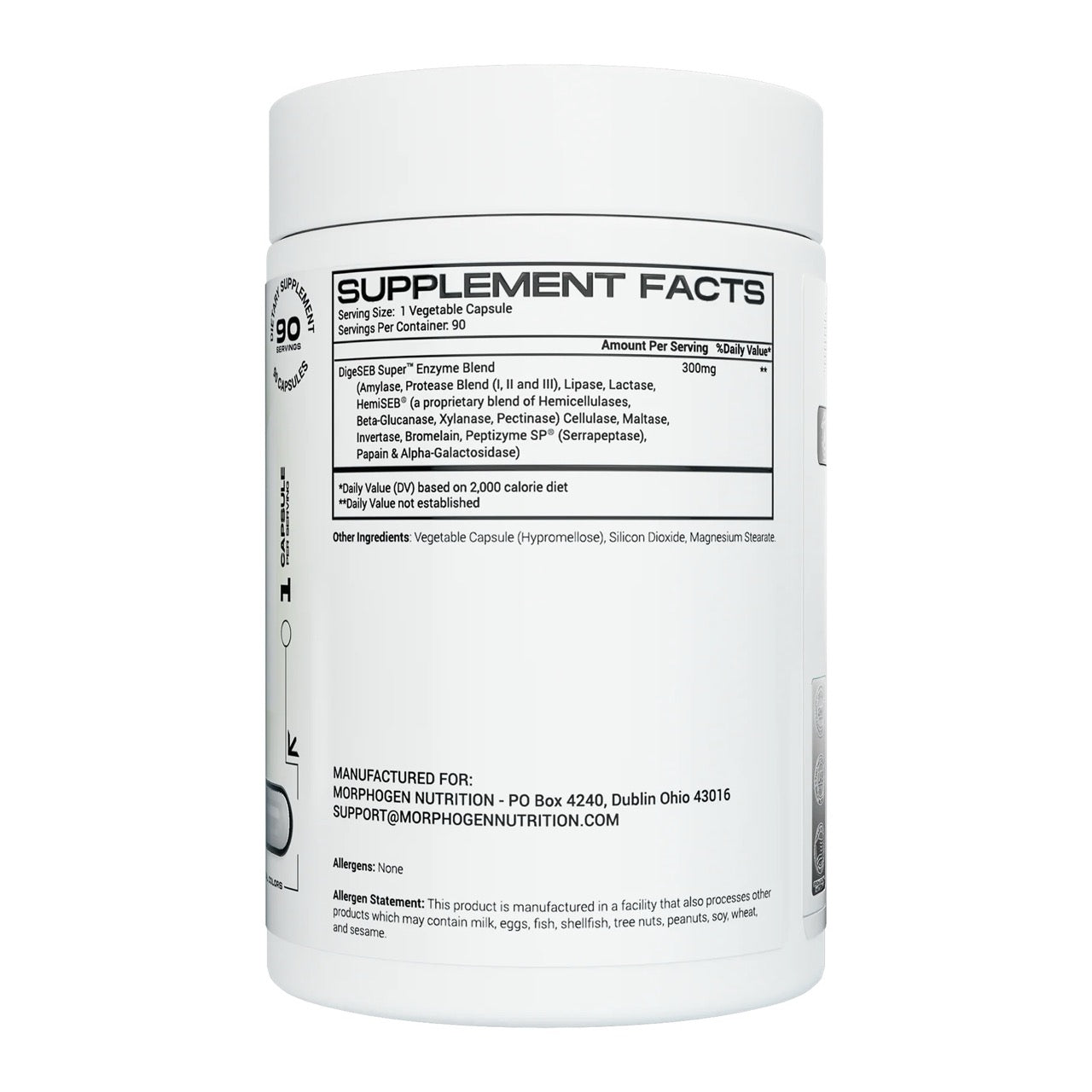 MorphoGen Enzymes ingredient label 2