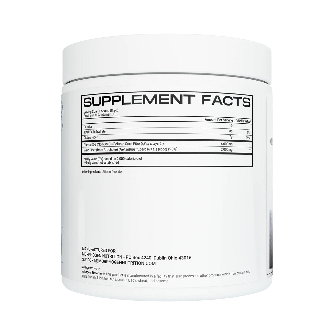MorphoGen Fiber+ ingredient label