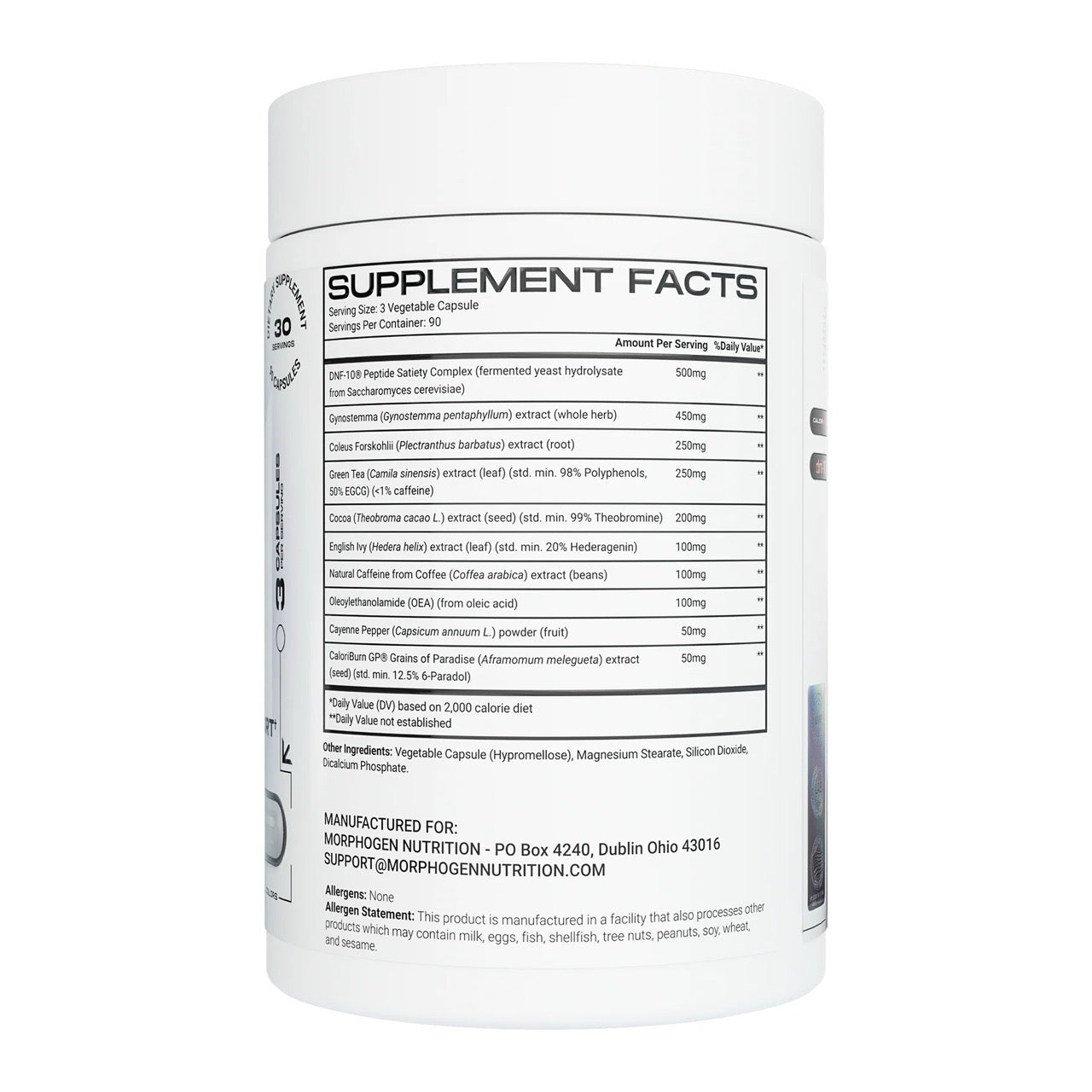 Mophogen LEAN Fat Burner ingredient label
