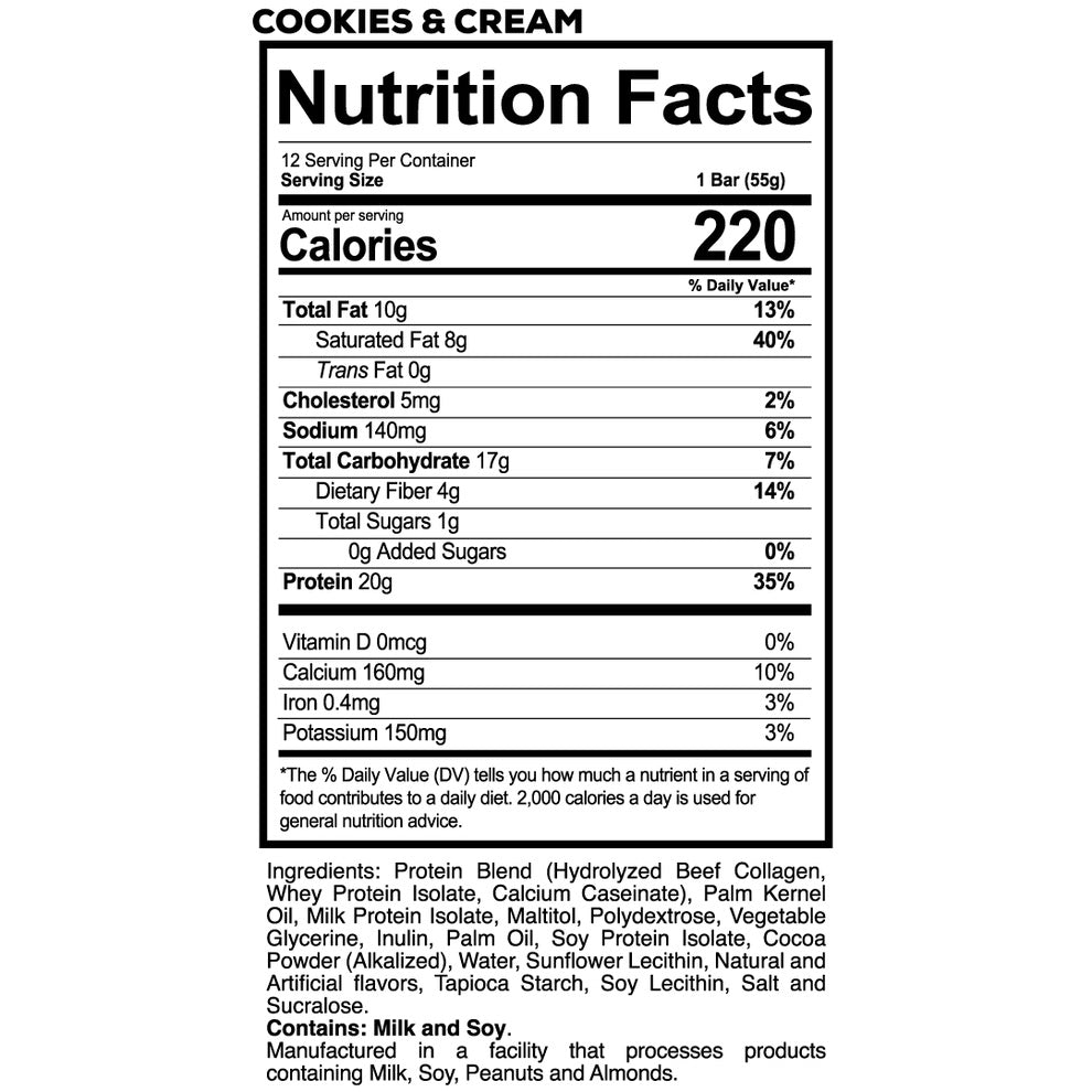 RedCon1 MRE Protein Bar ingredient label