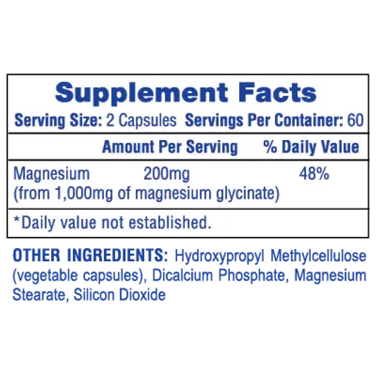 Hi Tech Magnesium Glycinate ingredient label