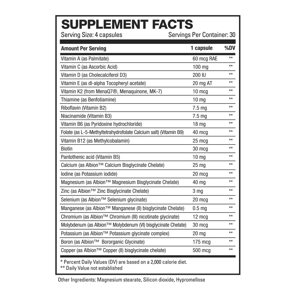 Multi HD ingredient label