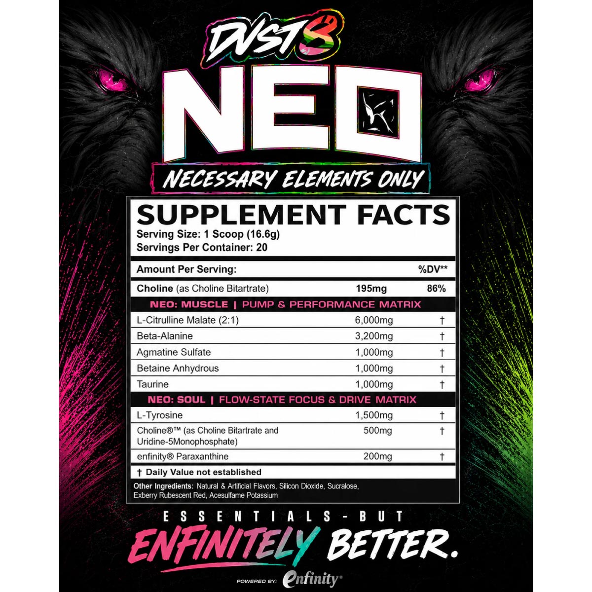 DVST8 NEO Pre Workout ingredient label
