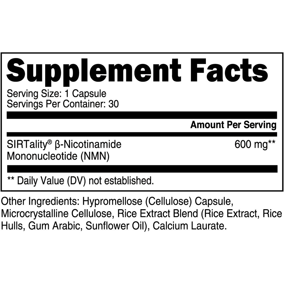 Transparent Labs NMN ingredient label