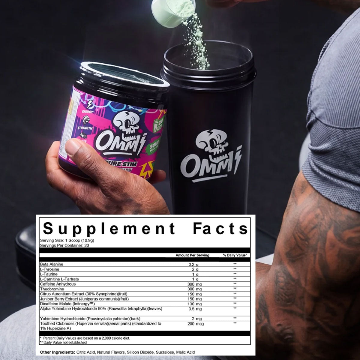 OMMI Pure Stim Pre Workout ingredient label