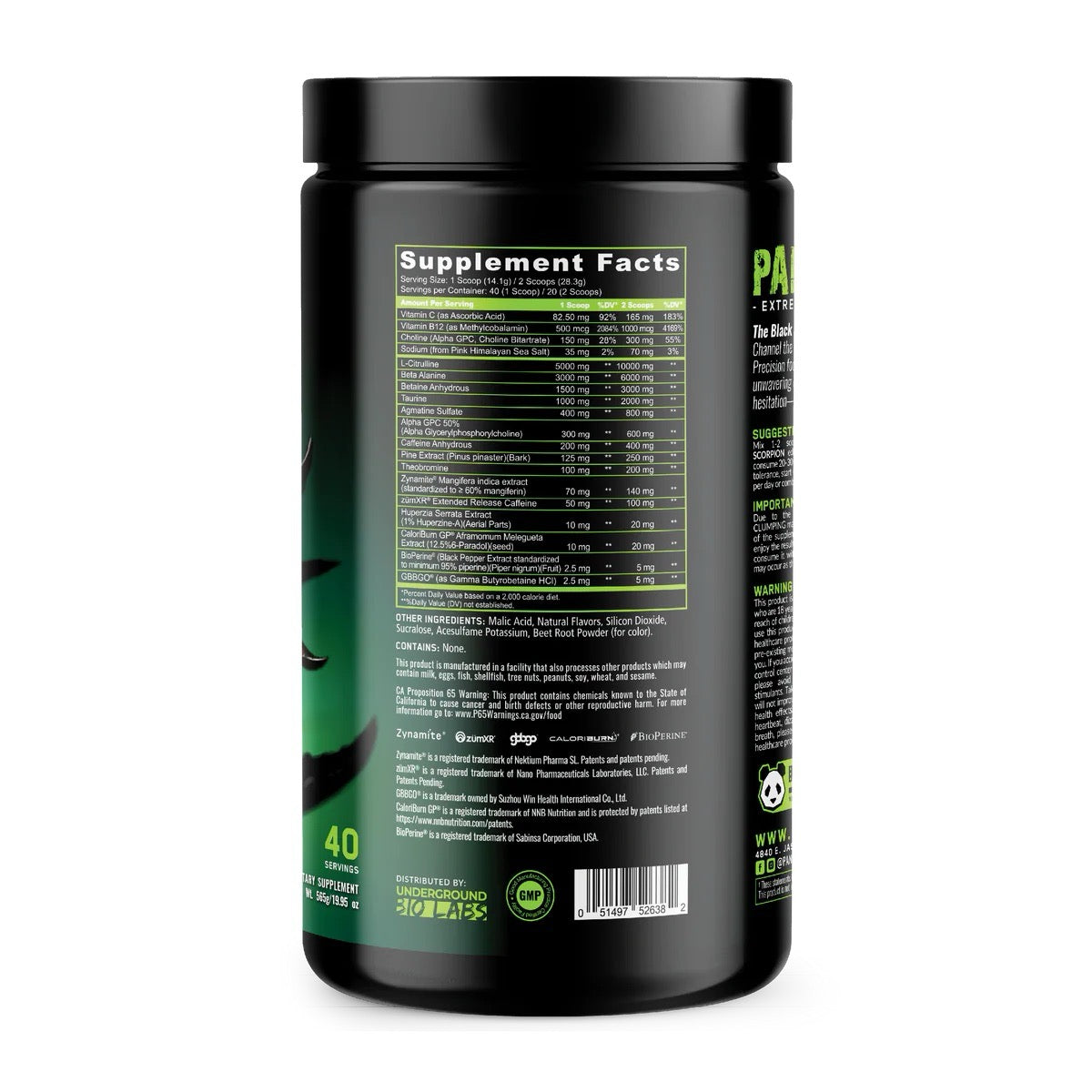 Pandamic Pre Workout ingredient label 2