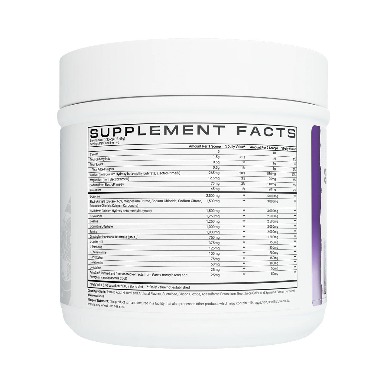 MorphoGen Recovery Aminos ingredient label