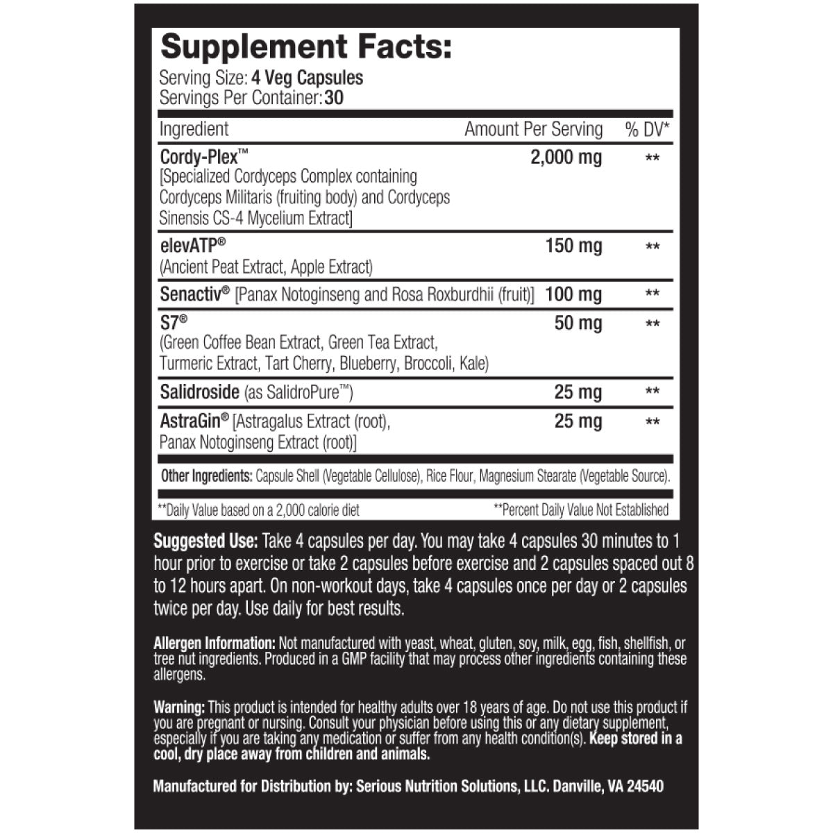 SNS ReV02 ingredient label