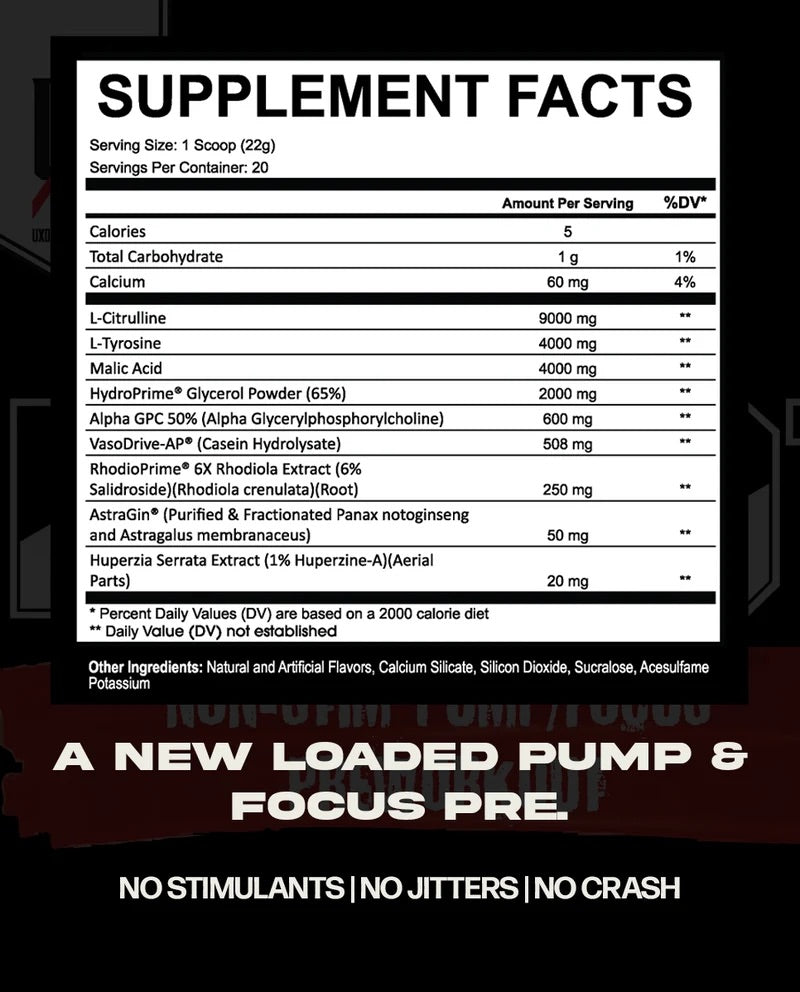 RED DOT Pre Workout ingredient label