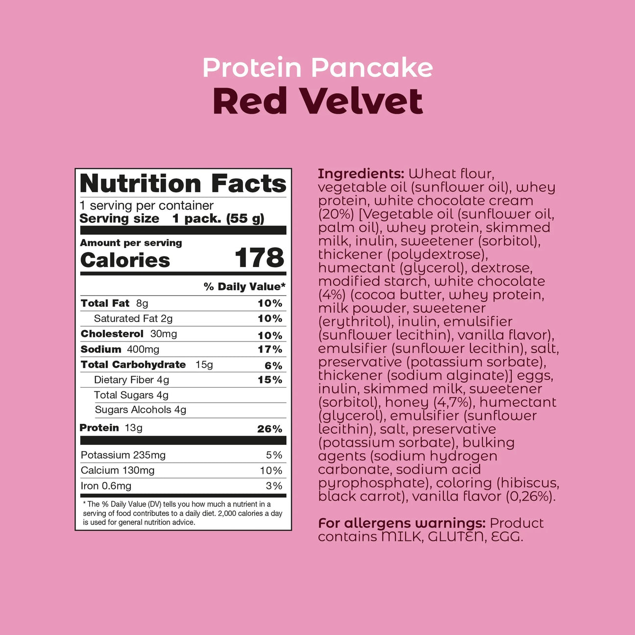 Smarter Snacks Protein Pancakes ingredient label