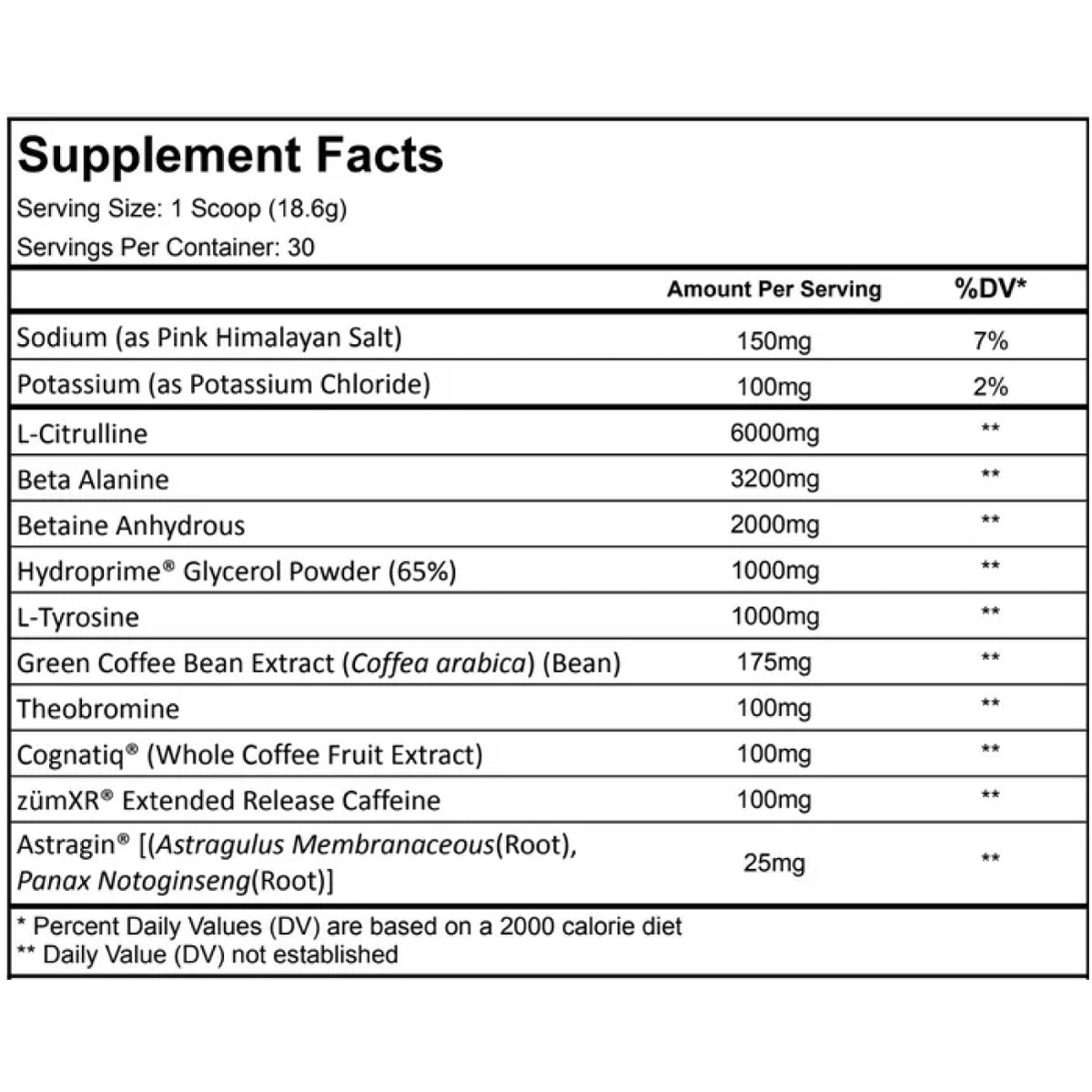 Dark Labs Crack OG Pre Workout ingredient label 2