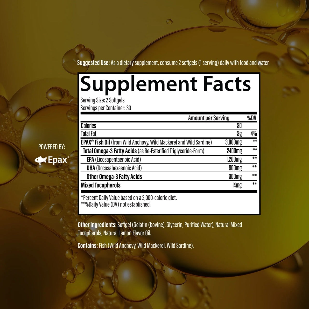 Infinis Omega-3 RTG ingredient label
